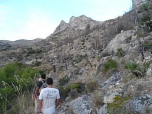 Arribada a la vall de Sant Josep, amb el puig de la Trapa (472m) al fons.